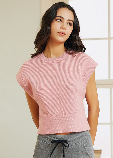 Women's Activewear Round Neck Sleeveless Pullover Knit Sweater Vest