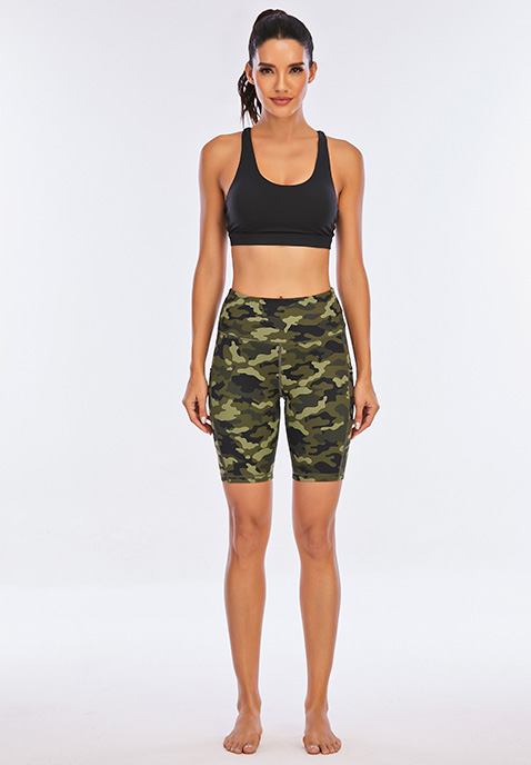 Fitness clothing manufacturer green camouflage yoga shorts