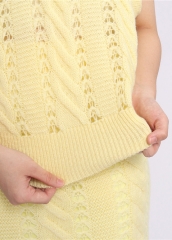 Fashion Round Neck Sleeveless Pure Color Women Knitted Sweater Set