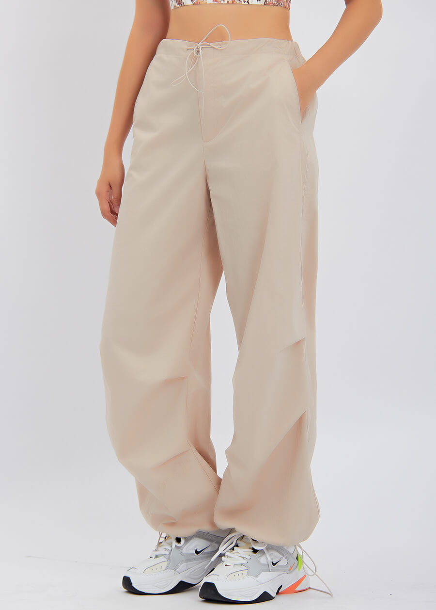 Women's Casual Wide Leg High Waisted Long Trousers Pants with Drawcord