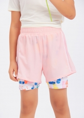Breathable Cool Girls' Sports Fake Two Piece Shorts