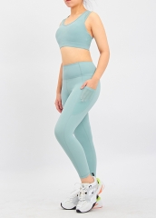 New Breathable High Waist Fitness Gym Yoga bra Leggings Set With Pockets