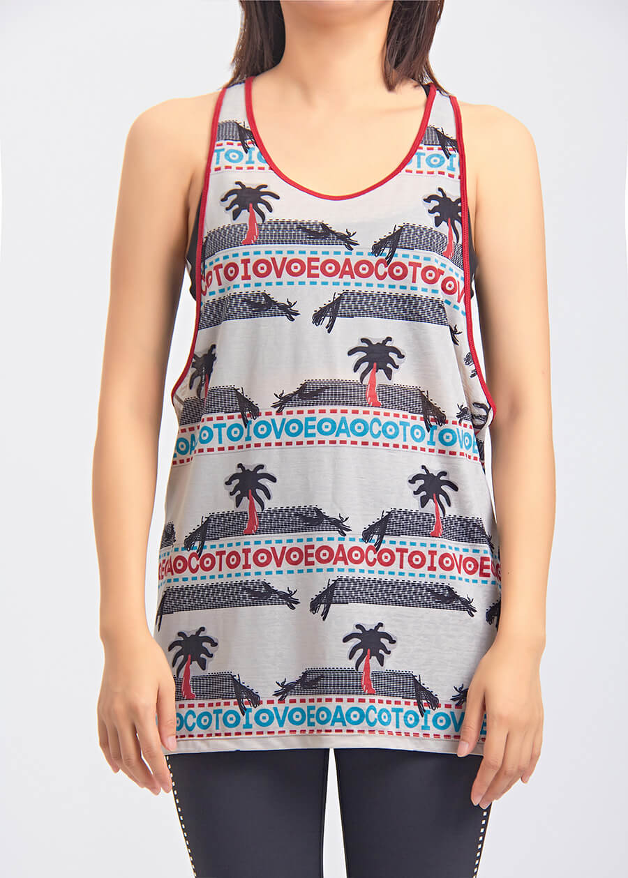 American Style Vintage Coconut Tree Printing Fashion Holiday Sports Tank Top