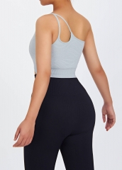 Fitness Plain Color Yoga Bra Top Ladies Compression One Shoulder Sports Bra
