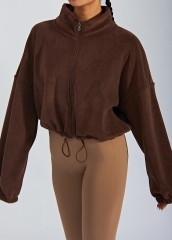 Customization Women Y2K Essentials Polar Fleece Zip Up Coat With Drawstring